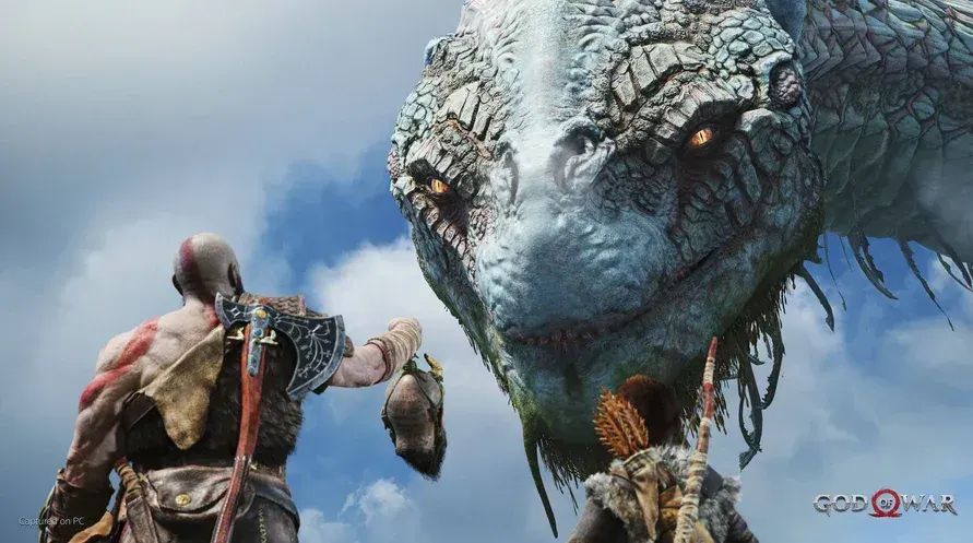 God of War gameplay on AetherSX2 PS2 Emulator - Kratos facing a massive dragon